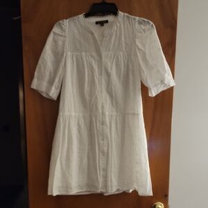 White A-line Mini Dress with Puff Sleeves